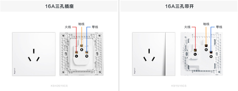 罗格朗逸远三孔/三孔带开关插座接线图