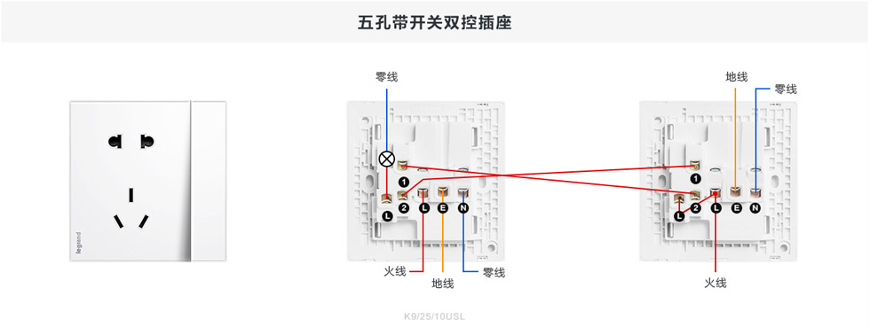 罗格朗逸远五孔带开关双控插座接线图