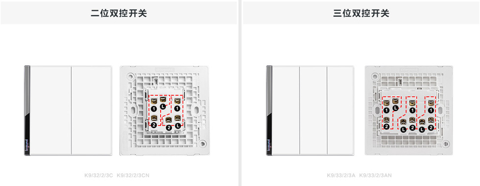 罗格朗逸远双控二位/三位开关接线图