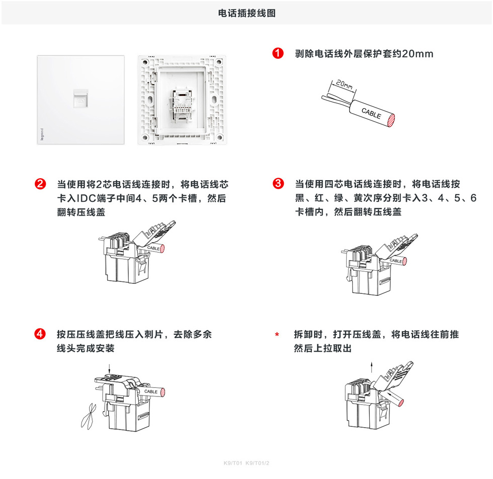 罗格朗逸远电话脑座接线图